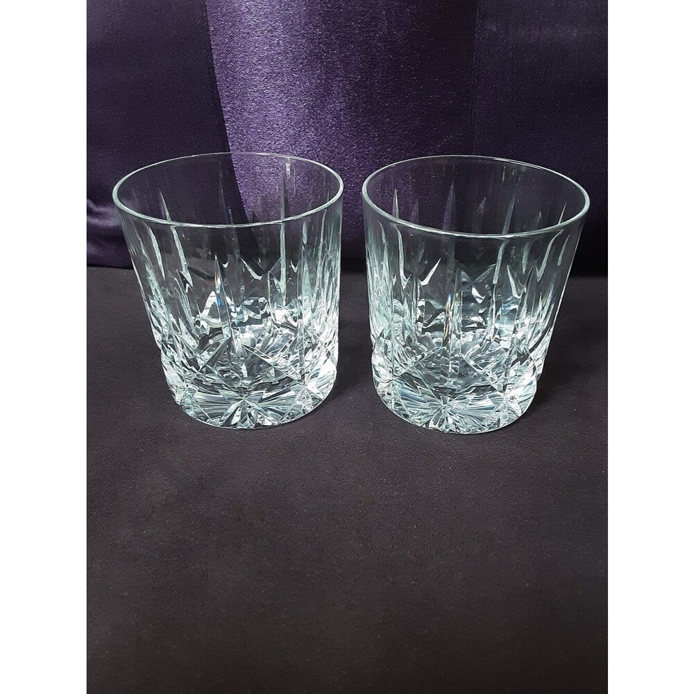 2 Royal Brierley Lead Crystal Cut Whiskey On-The-Rocks Glasses 3.5"